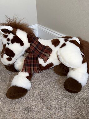 Horse Plush JC Penny Exclusive 2002 Black White Pony Plaid Scarf 22” Rare NICE